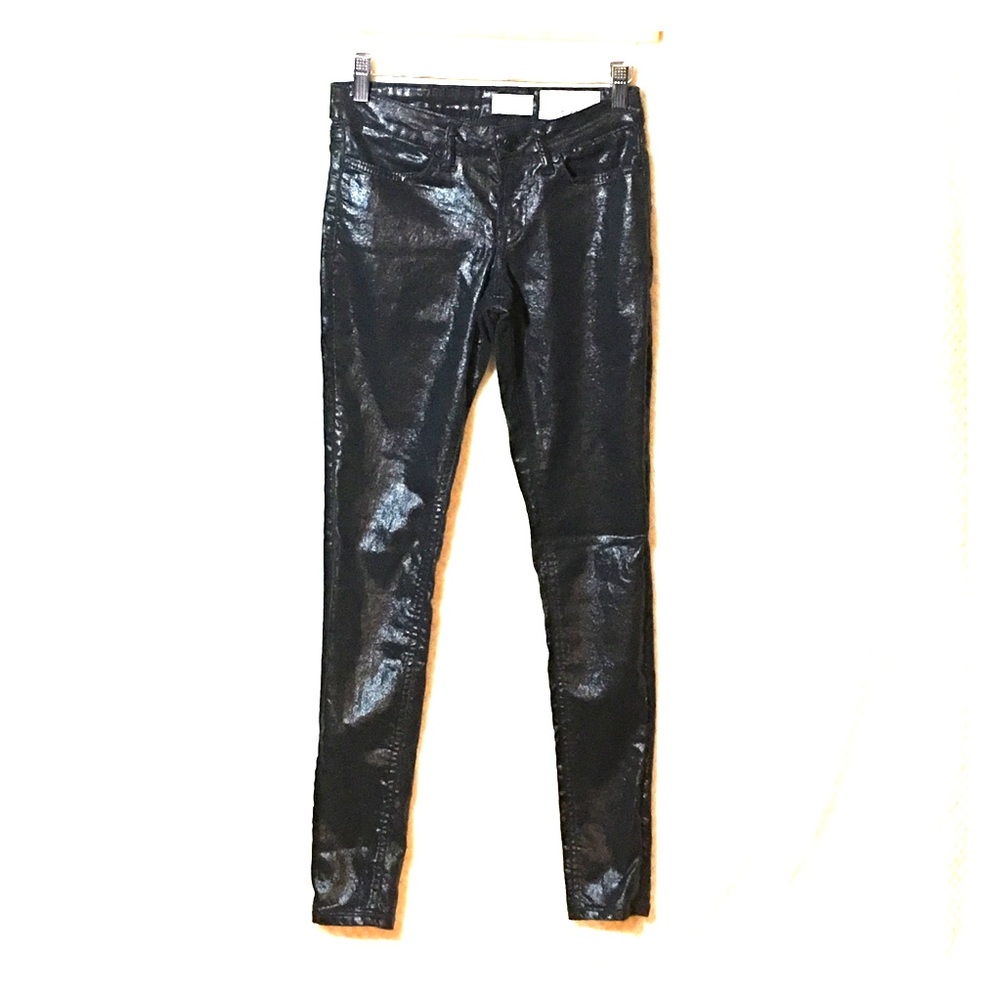 All Saints Ashby waxed low rise skinny jeans.